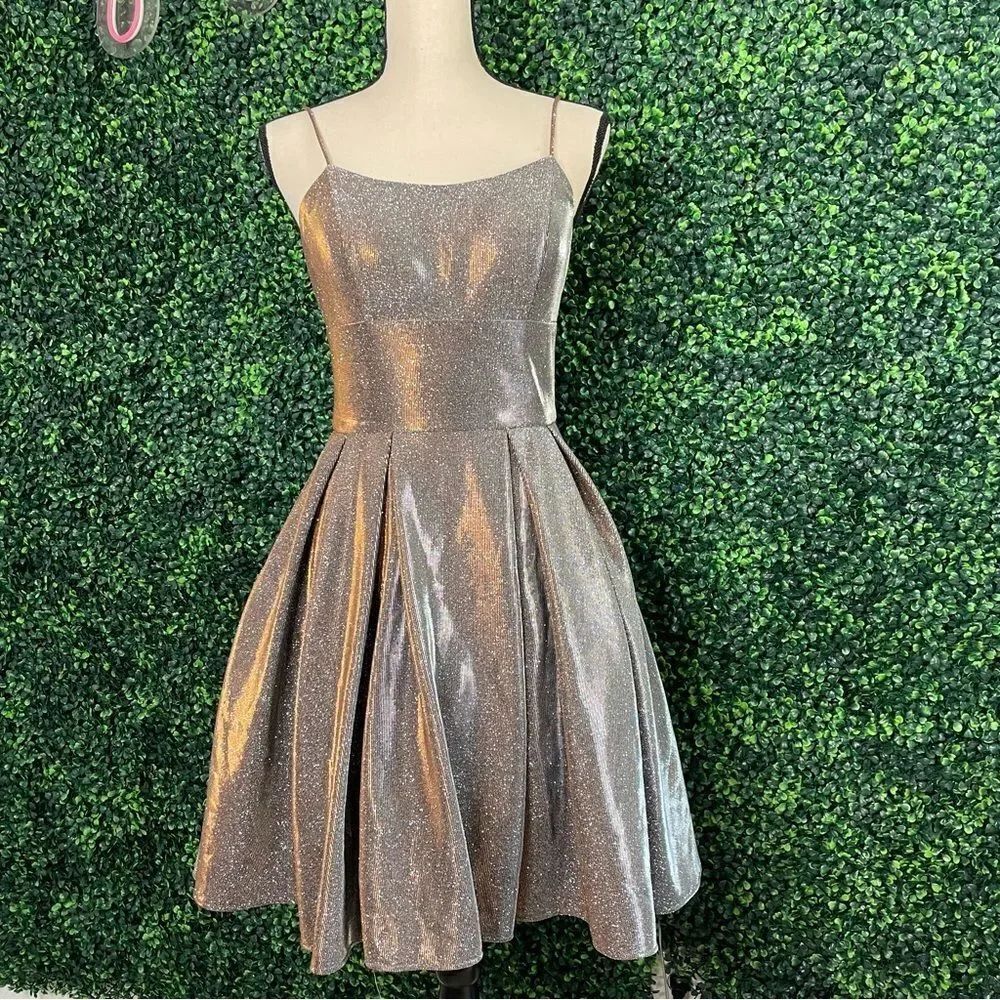 Betsey & Adam Champagne Gold Glitter Fit & Flare Party Holiday Prom Dress Sz 4